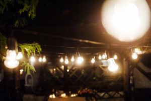 Outdoor string lights in garden