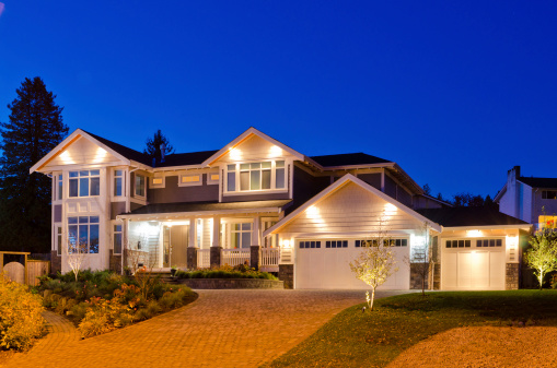 Luxury house at dusk in Vancouver, Canada.