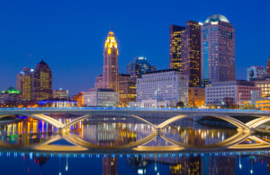 Columbus, Ohio downtown skyline at dusk