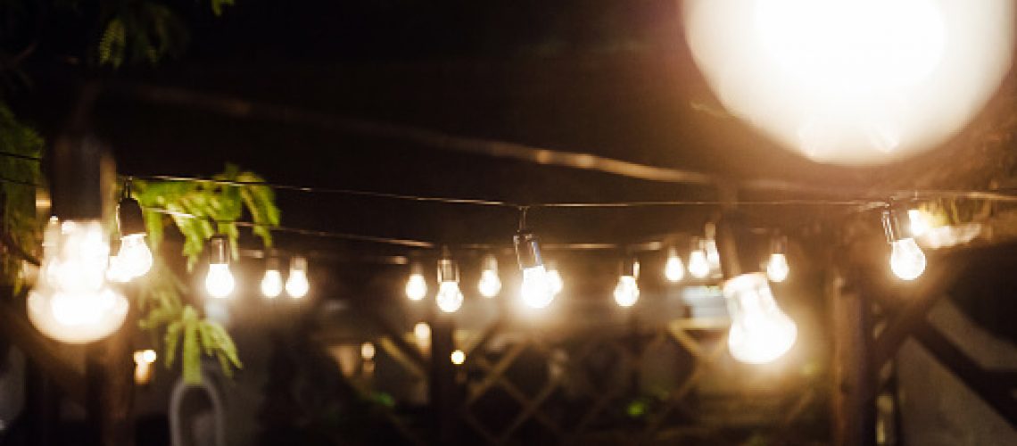 Outdoor string lights in garden