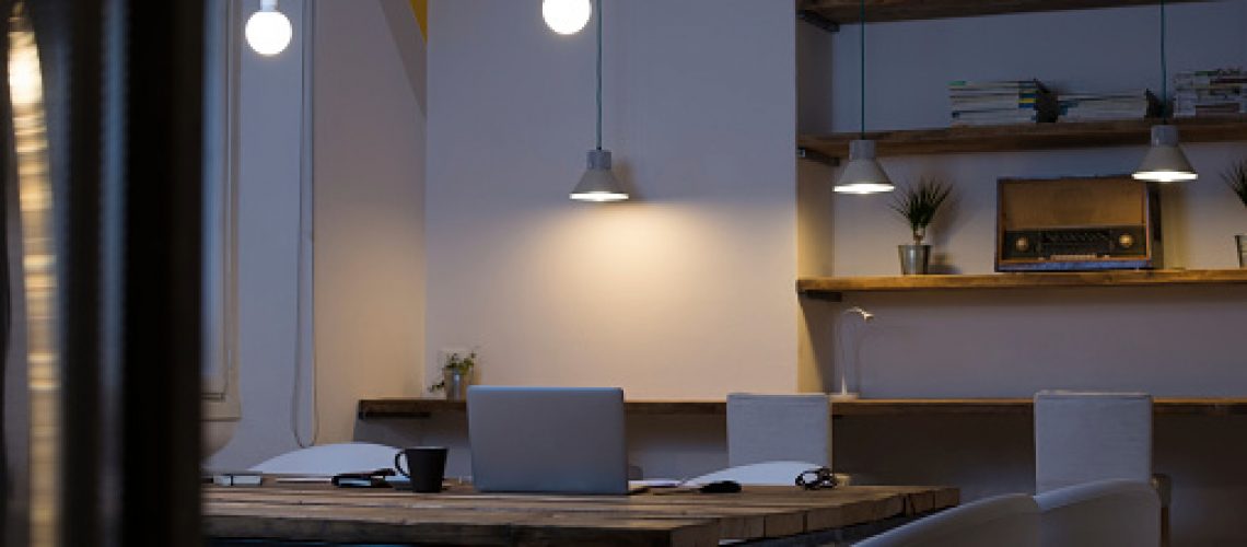 Hanging lights over a table